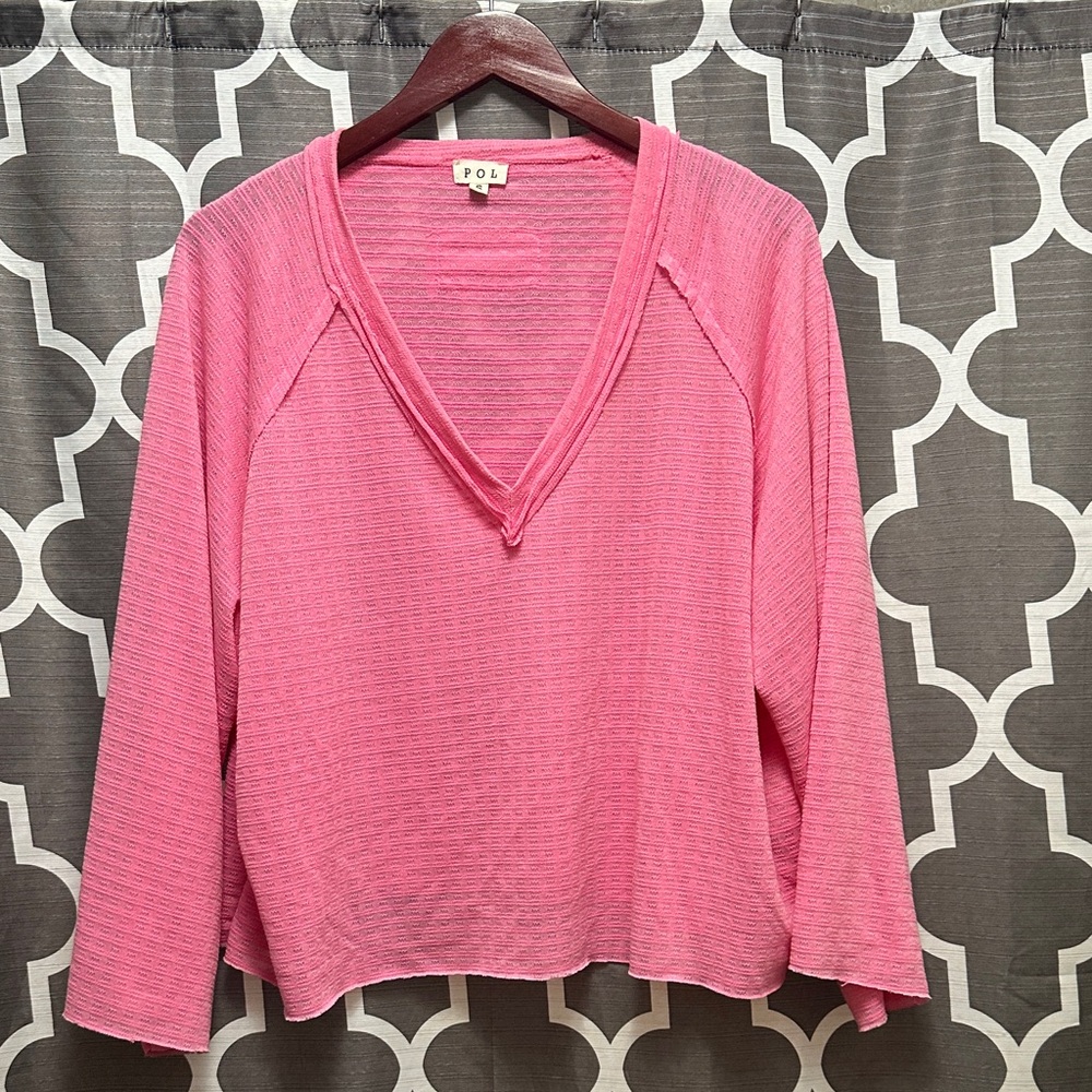 POL Pink Textured V-Neck Top